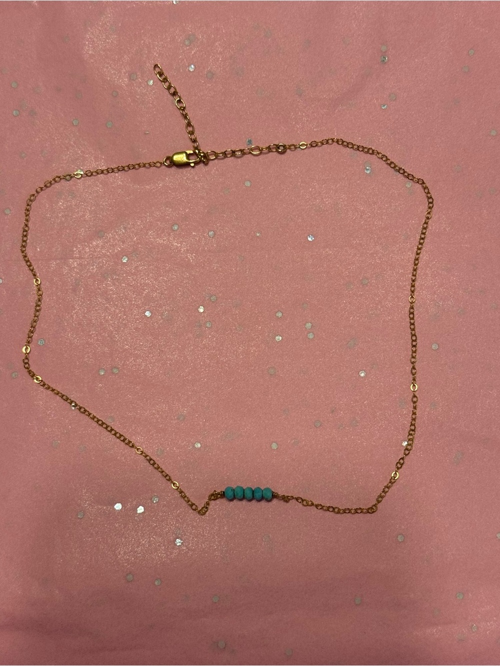 Delicate Gold Chain Necklace with Turquoise Bead Accent